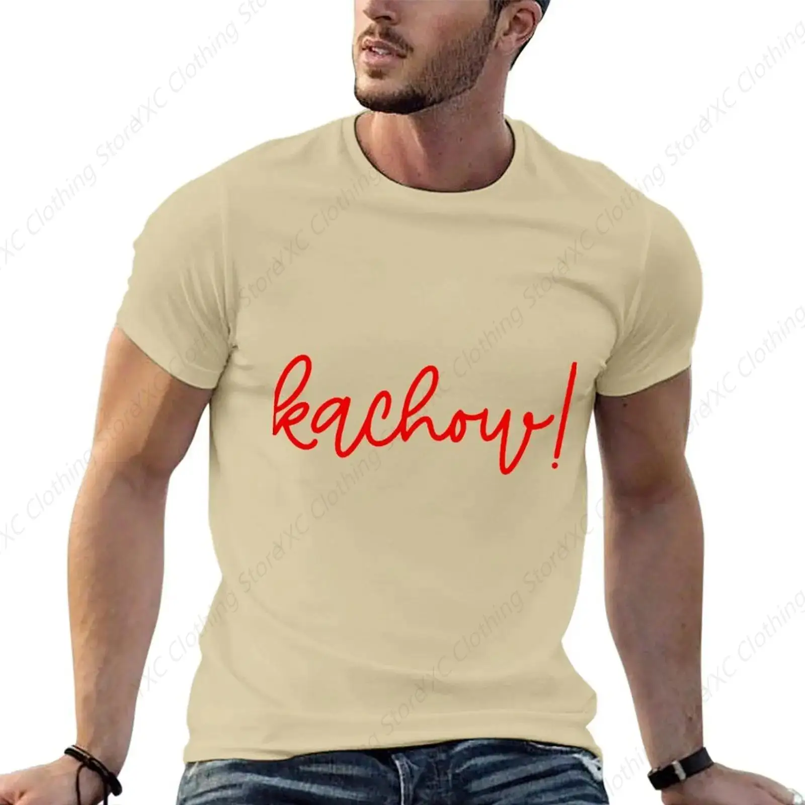 Kachow script men's T-shirt- Short Sleeve Crew Neck Soft Fitted Tees S - 6XL Fresh Classic Basic Tshirts