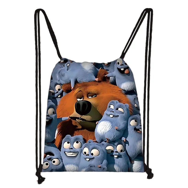 Child Printed Drawstring for Cartoon Grizzy Lemmings Shopping Bag Men Women Football Sports Gym Storage Yoga Backpack