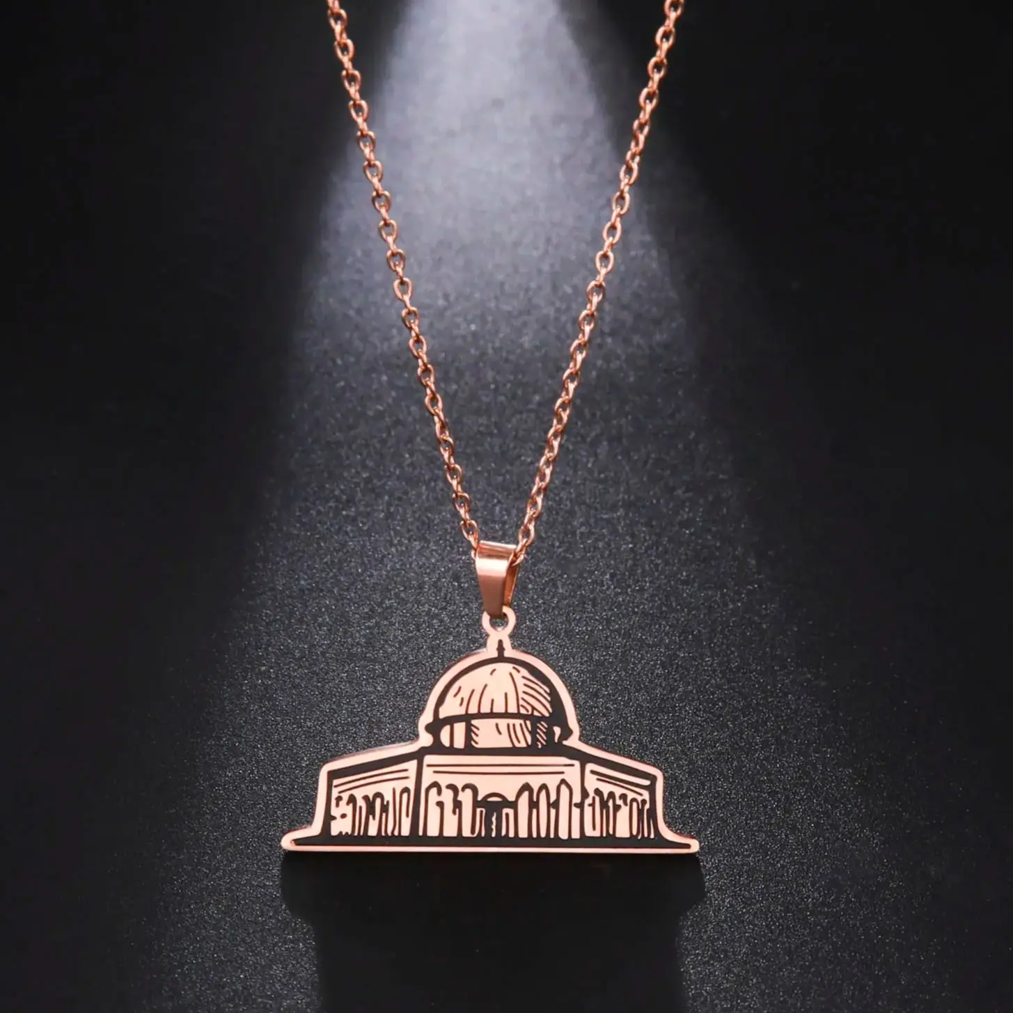 Jeshayuan Retro Islamic Castle Pendant Necklace Stainless Steel Islamic Style Architecture Souvenirs For friend