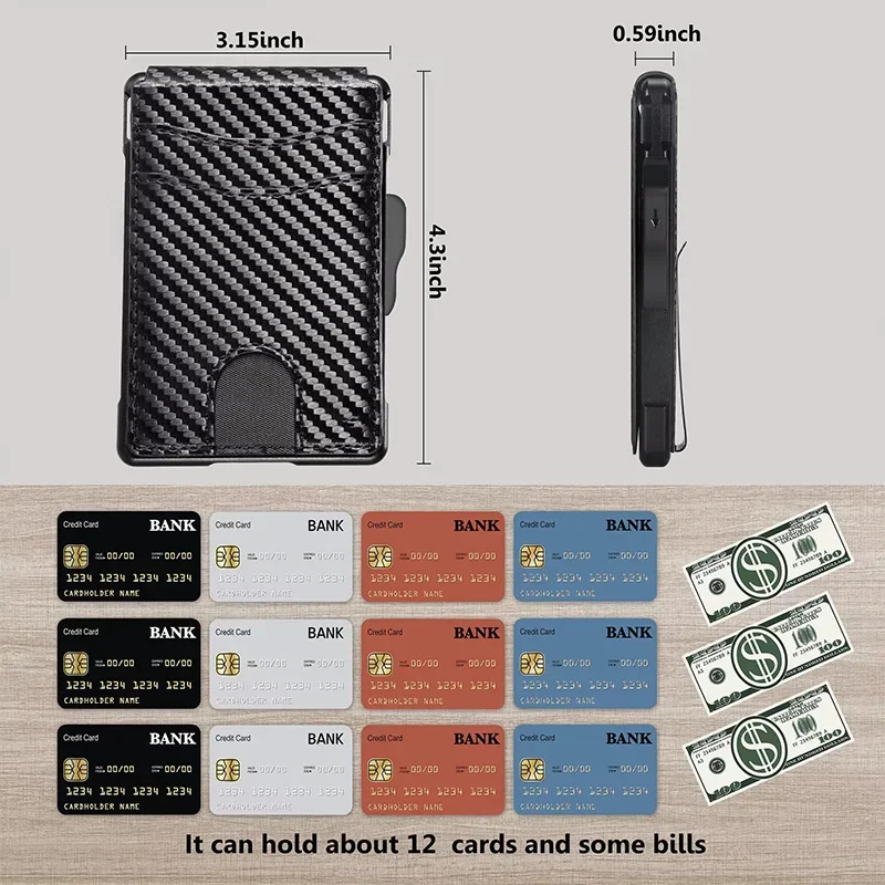 Portable Pop Up Credit Card Holder Mini Slim PU Leather RFID Blocking Bifold Wallet with Money Clip Smart Wallet for Men Cartera