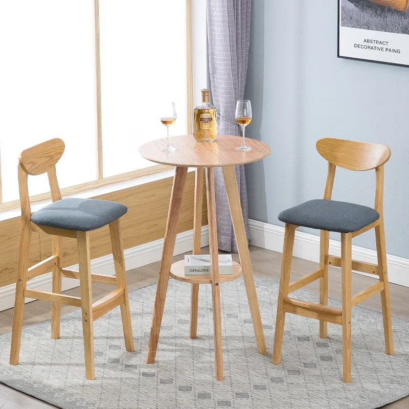 Nordic Simple Household High Stool Solid Wood Counter Stool Bar Chairs Light Luxury Bar Dining Chair Modern Simple High Chairs