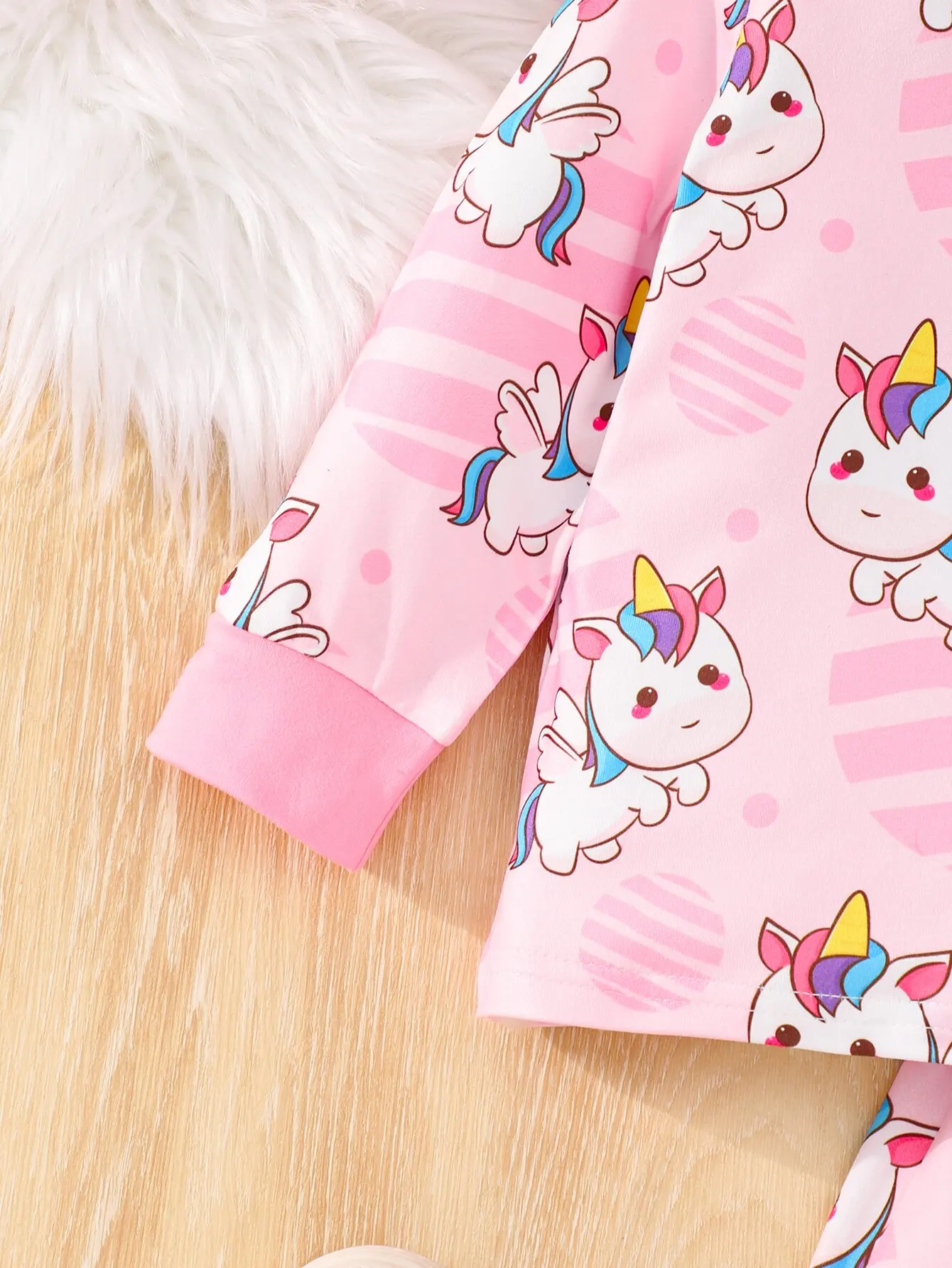 2-Piece Autumn Baby Girl Cartoon Comfortable Simple Cute Long Sleeve Trousers Loose Pajamas Set Unicorn Full Print Pattern