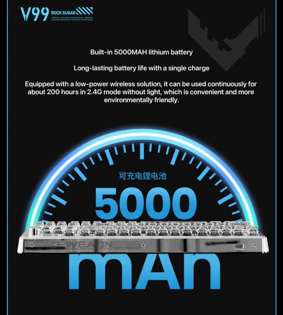Foreward V99 Ice Candy Sweetheart Беспроводная прозрачная механическая клавиатура Индивидуальная Bluetooth RGB-клавиатура