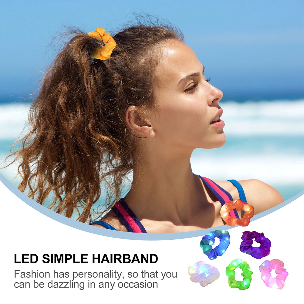 

12pcs Glowing Accessories LED Hair Ropes Elastic Thick Hair Ties Luminous Ponytail Holders Satin Women Scrunchies Neon
