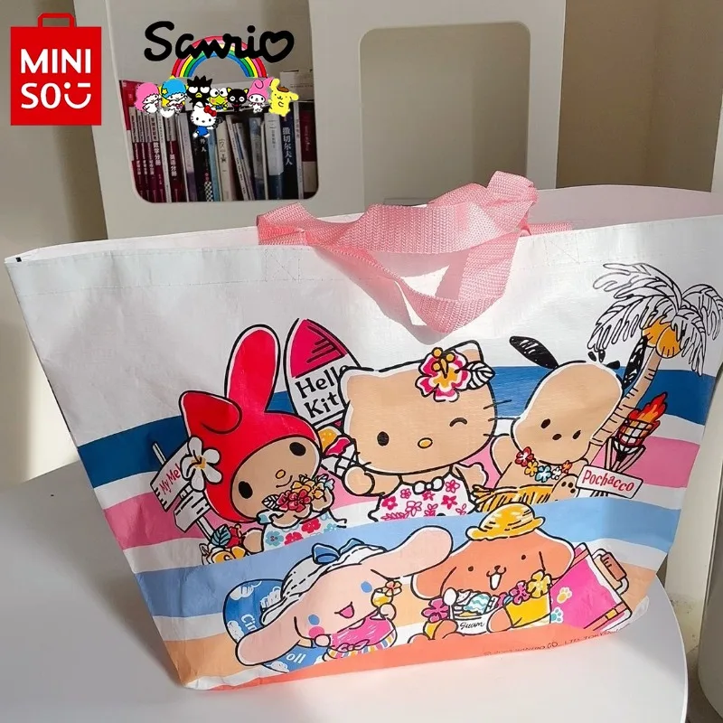 

Miniso Hello Kitty 2024 New Woven Bag Is A Fashionable and High-quality Women's Handbag Cartoon Large Capacity Shopping Bag