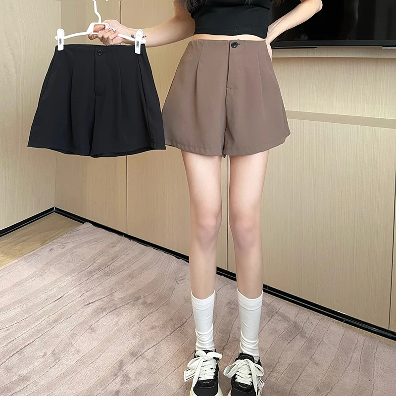 

High Waist A-Line Short Pants Women's Summer Thin New Large Size Fat MM Slim Loose Wide Leg Pants Commute Style Korean Version