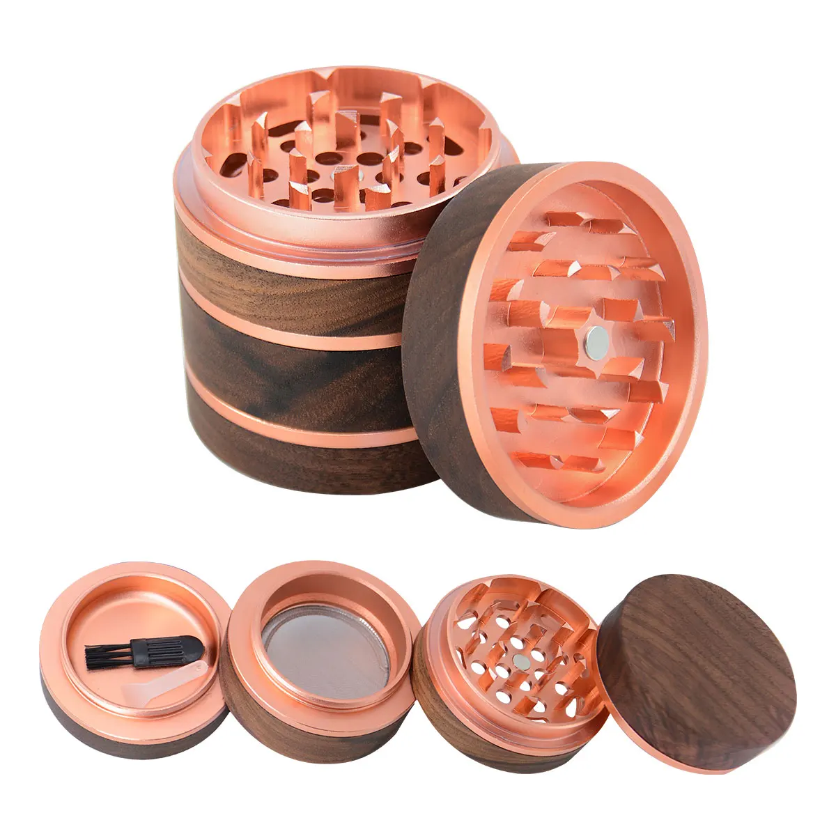 63mm Wooden 4 layer High-grade and aluminium alloy herb grinder smoke herb grinders spice mill cigarette accessorie
