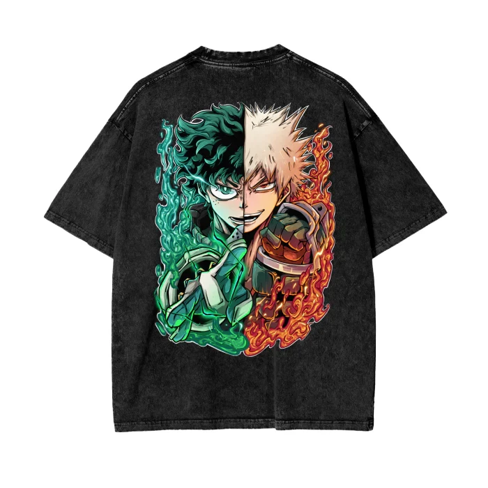 

My Hero Academia Deku Bakugo Anime Printed Cotton T Shirt for Men Summer Loose Casual Streetwear Black Graphic Tee