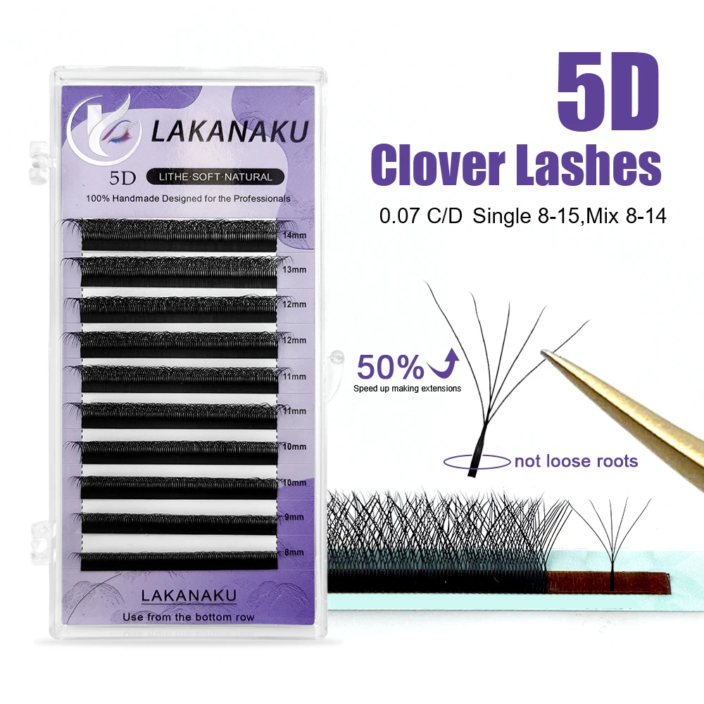 LAKANAKU 6D W Shape Volume Eyelashes Extensions 3D 4D Cilios W Premade Volume Fan Lashes Faux Mink Volume Natural Eyelash