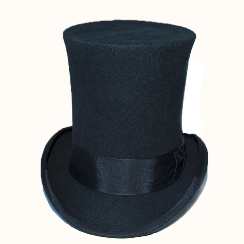 23cm High Top Hat Traditional Wool Fedora Cylinder Hat Topper Chimney Pot Hat Stove Pipe Hat Wedding Wear Stage Magic Costumes