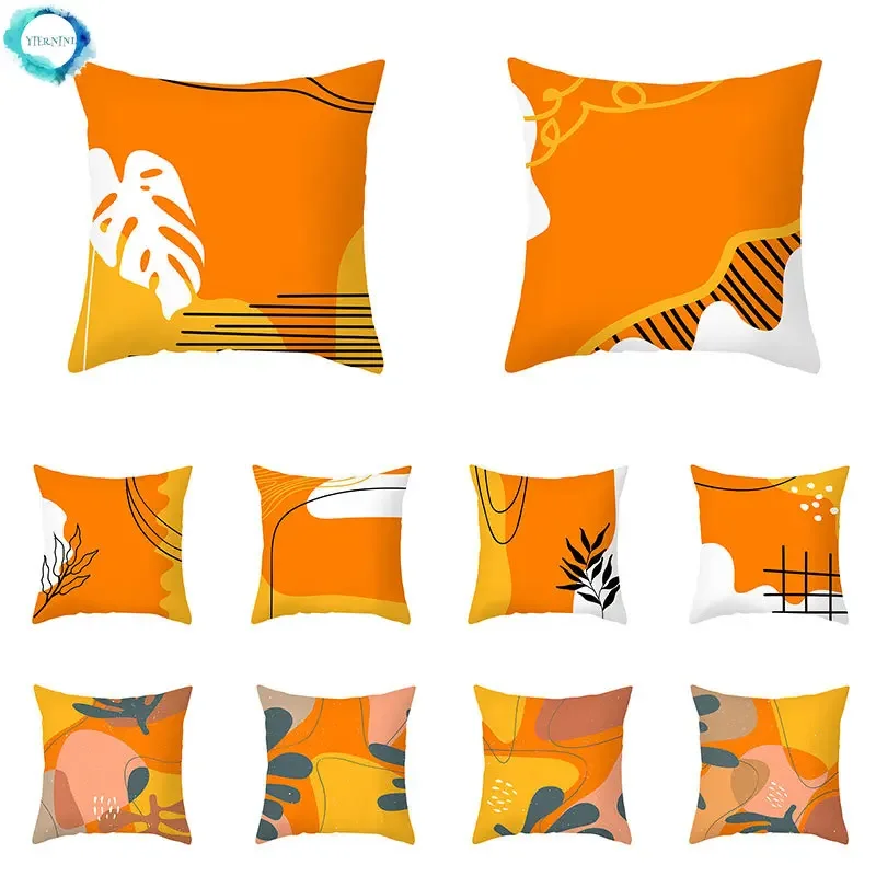 

45x45cm Color Orange Abstract Geometric Leaf Lines Pillowcase Cozy Sofa Seat/Back Cushion Cover Home Decor Throw Pillows Case