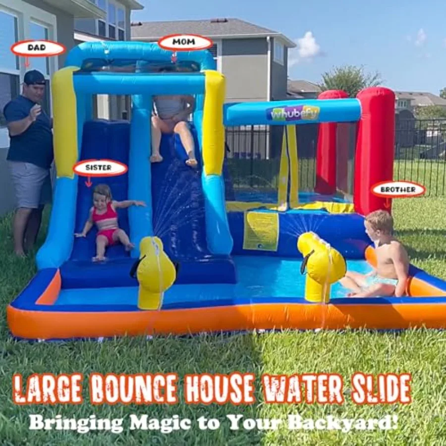 15x9.95Ft Bounce House Water Slide Park للأطفال 3-6، منزل نطاط منزلق مائي قابل للنفخ مع شريحة، حمام سباحة كبير، منطقة رافعة، أزرق