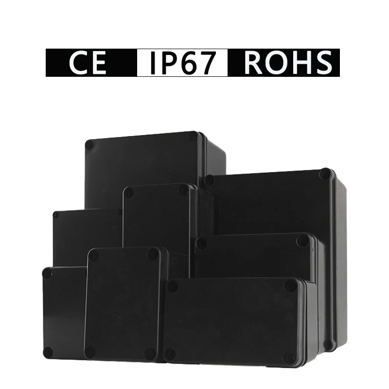 IP67 Waterproof EnclosurBlack Flame retardant box Outdoor ABS plastic black junction box V0 grade flame-retardant power box