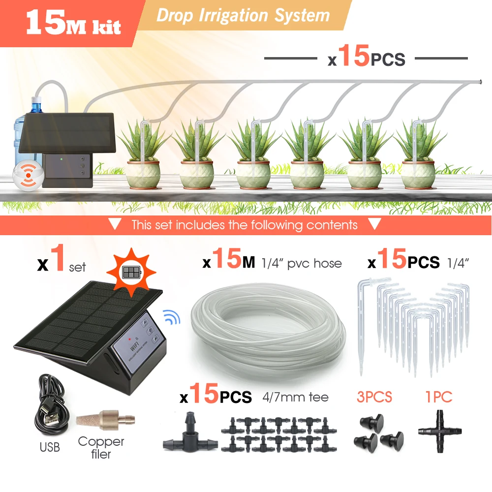 Tuya Wifi-Compatibiliteit Zonne-Energie Timer Pomp Automatische Druppelirrigatie Kit Tuin Mobiele Telefoon Afstandsbediening Bewateringssysteem