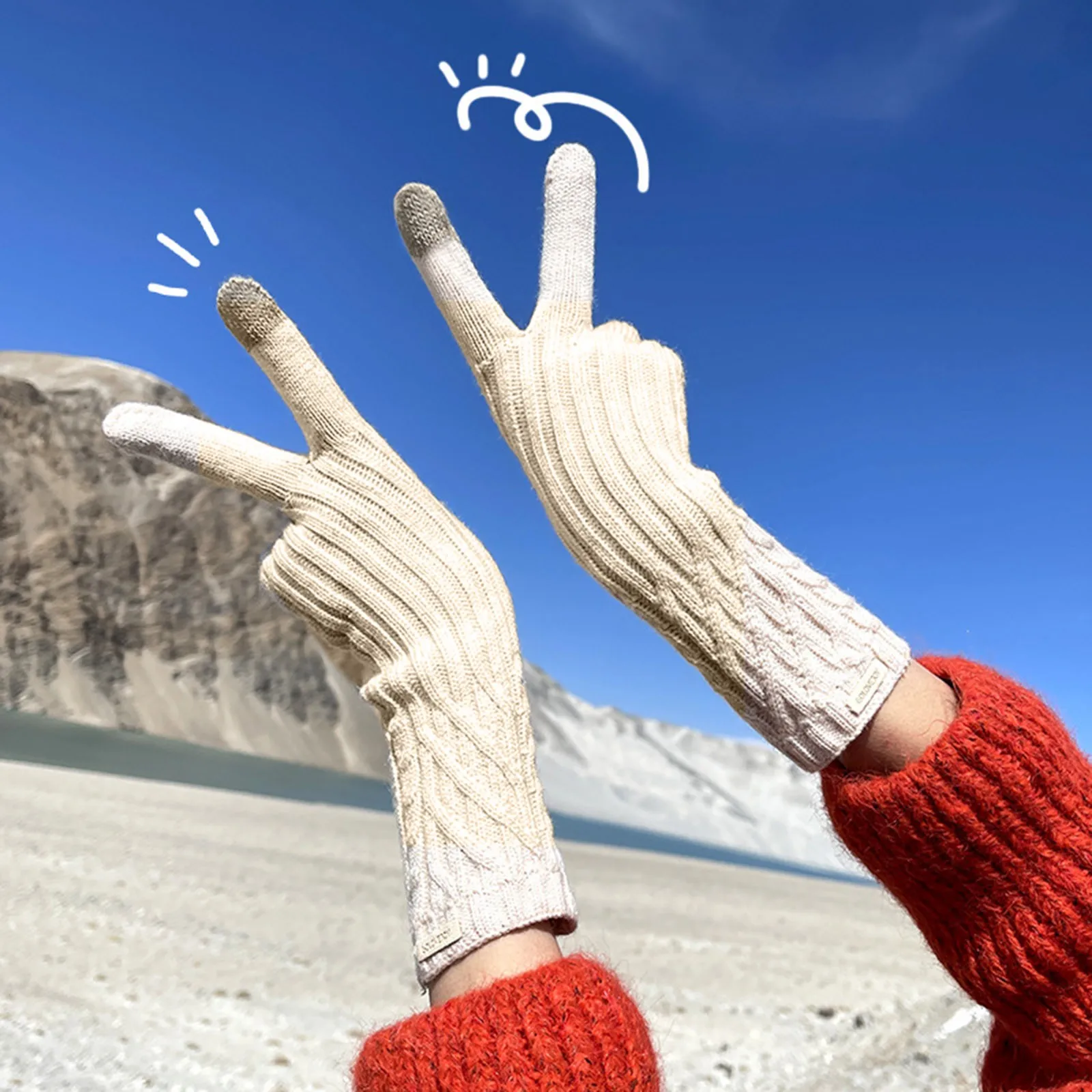 

Warm Knitted Gloves Winter Touch Screen Windproof Wool Knit Guantes Outdoor Skiing Riding Full Finger Glove Korean Y2K Cute