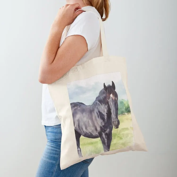 Bolsa de lona con diseño de caballo Percheron en acuarela, bolsas de lona de lujo para mujer