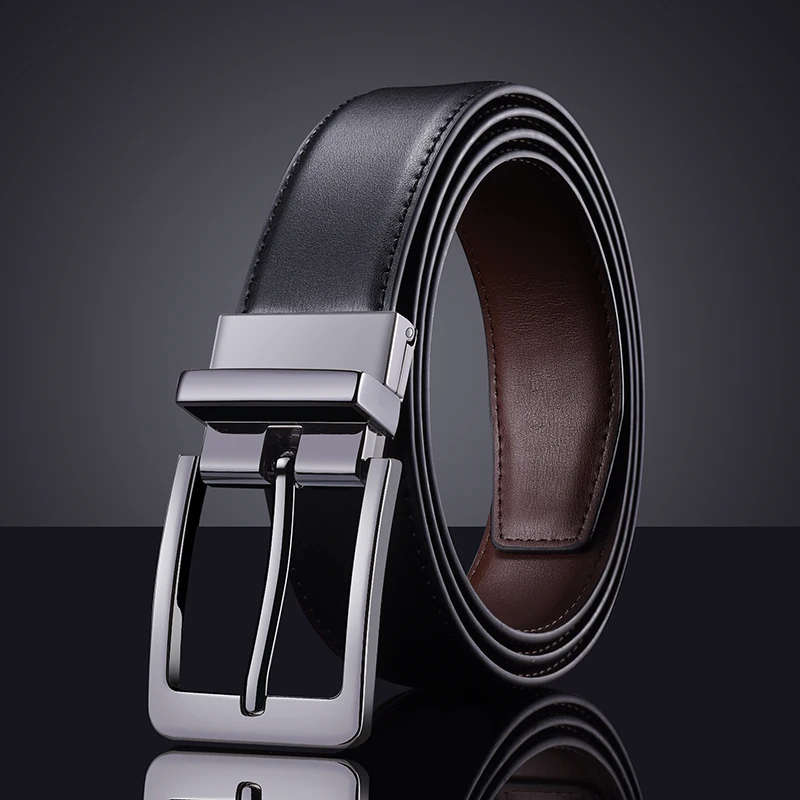 Men\'s leather belt, business needle buckle belt, casual double-sided leather belt, authentic and versatile gift pants belt