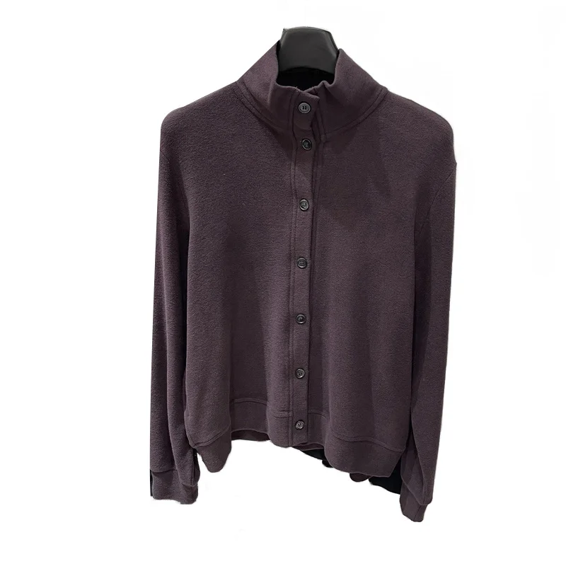 مزدوجة الوجهين أفخم البلوز المرأة الخريف الشتاء لينة الوقوف طوق واحدة الصدر فضفاضة سميكة سترة بأكمام طويلة