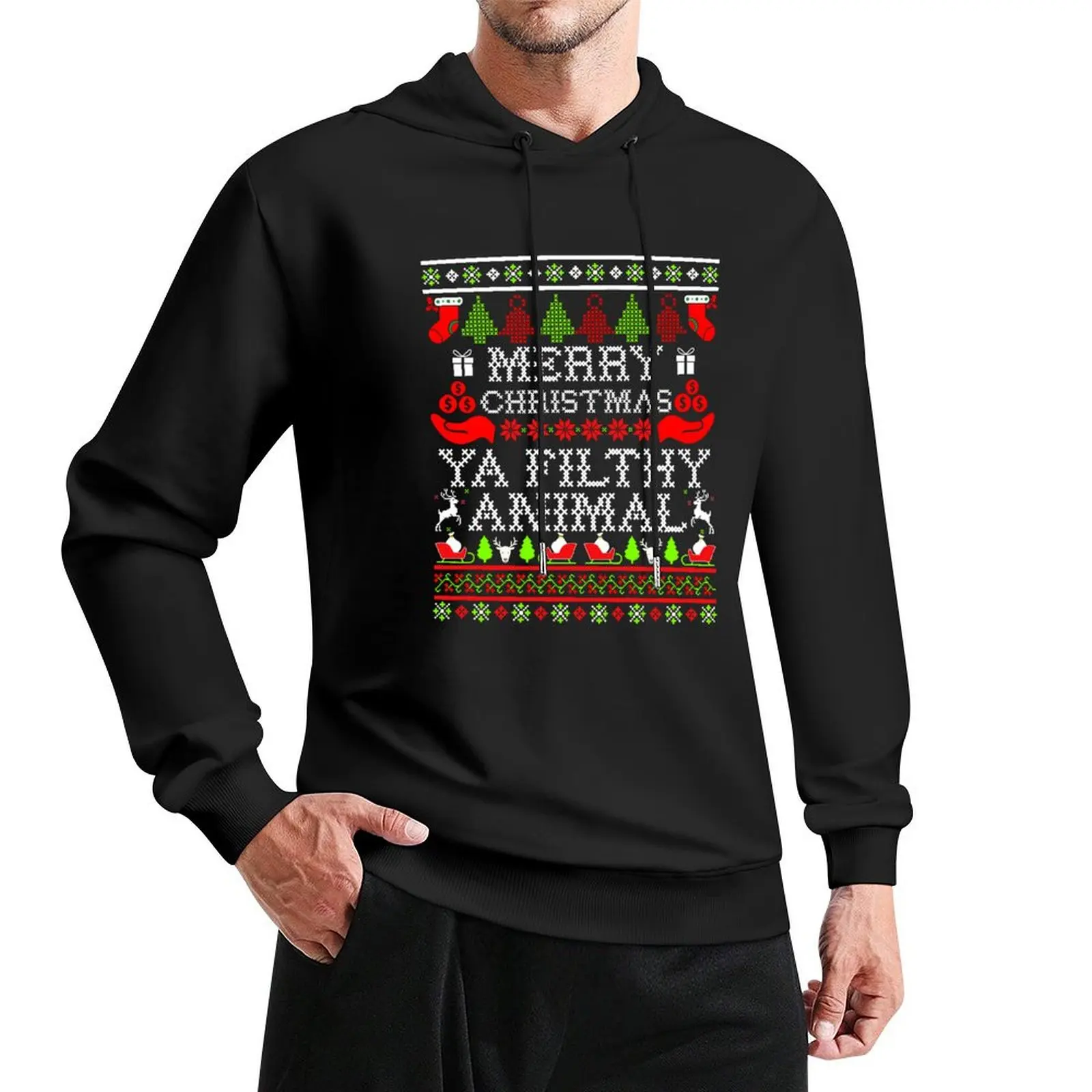 Christmas T-shirt - Merry Christmas Ya Filthy Animal Pullover Hoodie mens clothing korean style clothes men's hoodies