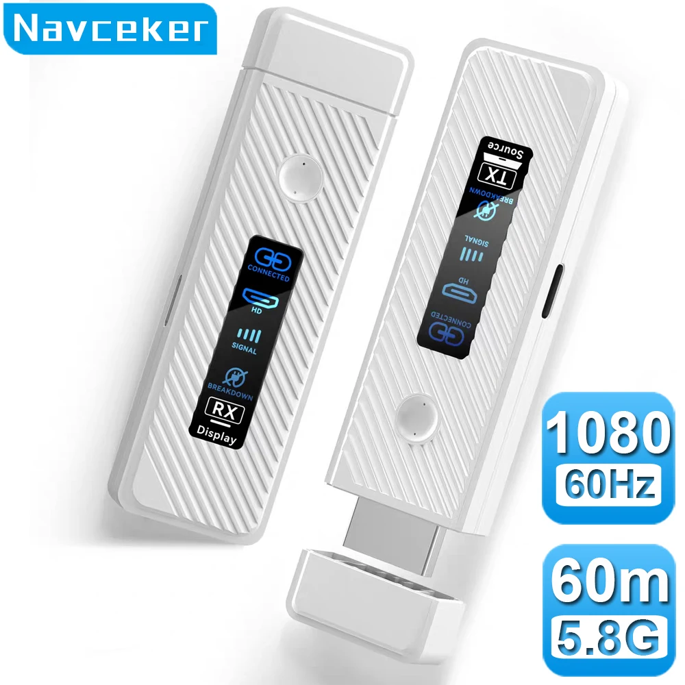

Navceker 60m Wireless HDMI Video Transmitter and Receiver Extender kit TV Stick Dongle Adapter For PC Camera Laptop Projector TV