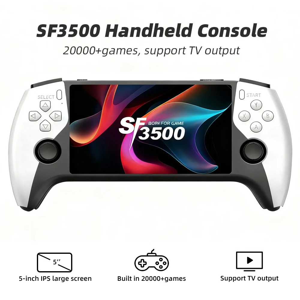 Nueva consola de juegos portátil SF3500, consola de juegos portátil con pantalla grande IPS de 5 pulgadas, más de 20000 juegos incorporados, compatible con salida de TV