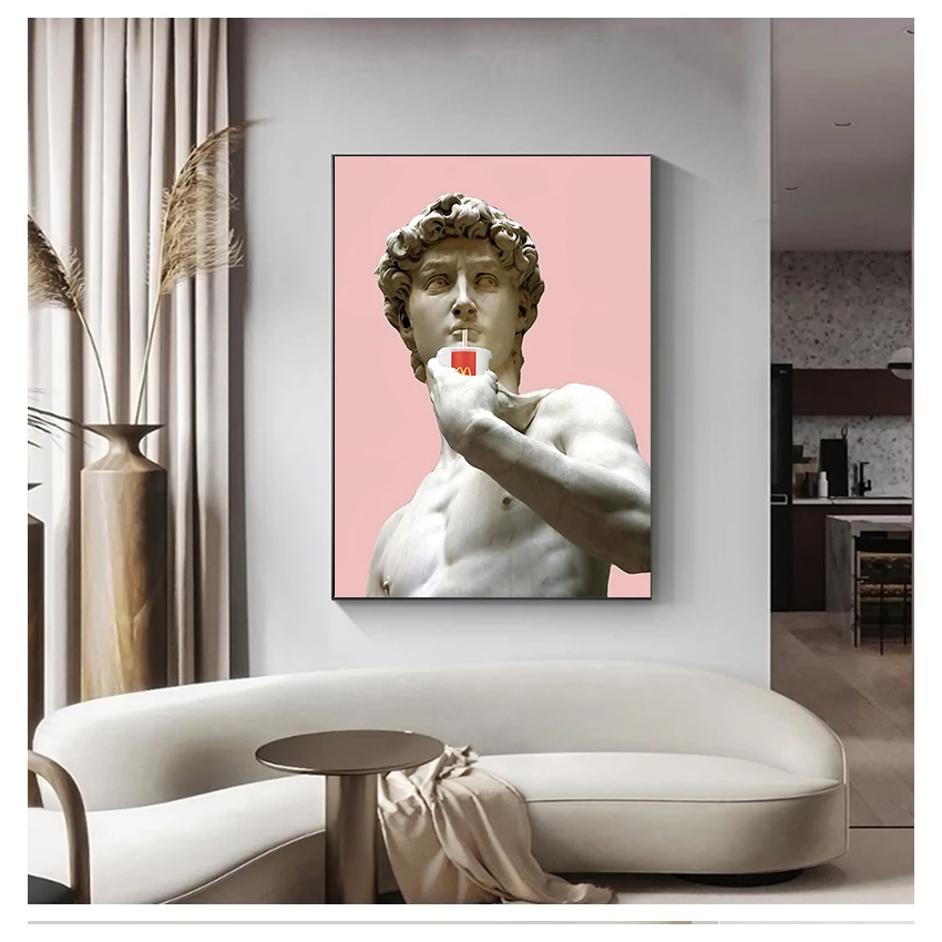 Home Decor Painting Vaporwave HD Print Modern Posters Canvas Cuadros Modular Frame Picture Gift David Statue Drinking Wall Art