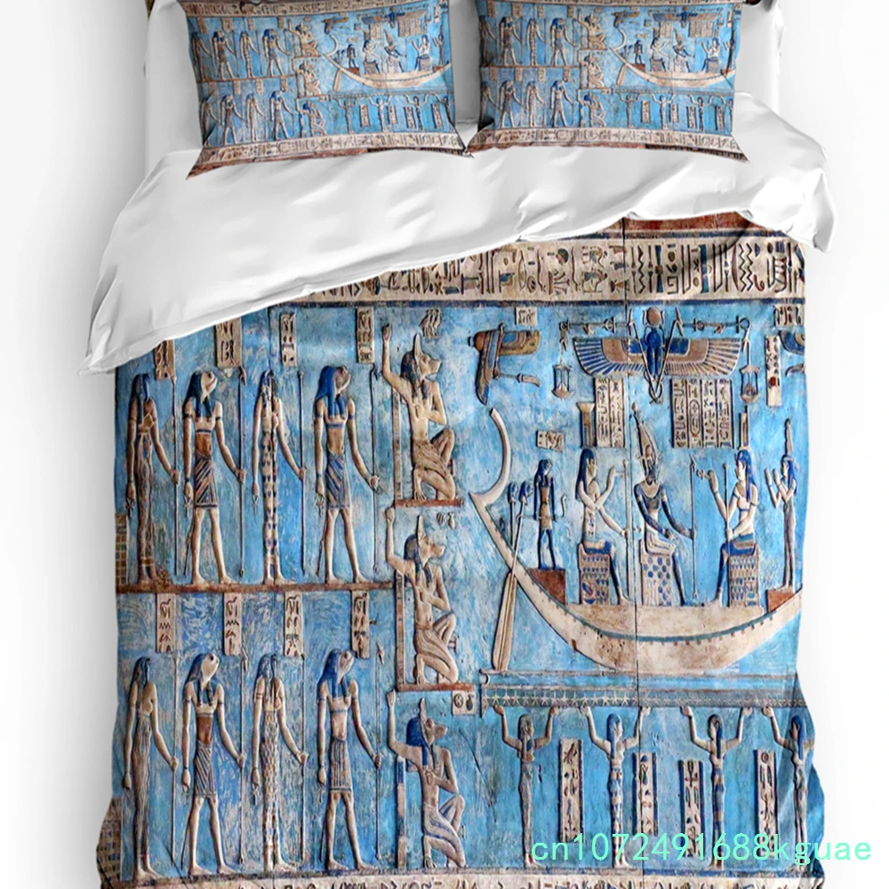 Hieroglyphic Carvings Ancient Egyptian Temple 3pcs Bedding Set For Double Bed Home Textile Duvet Cover Quilt Cover Pillowcase