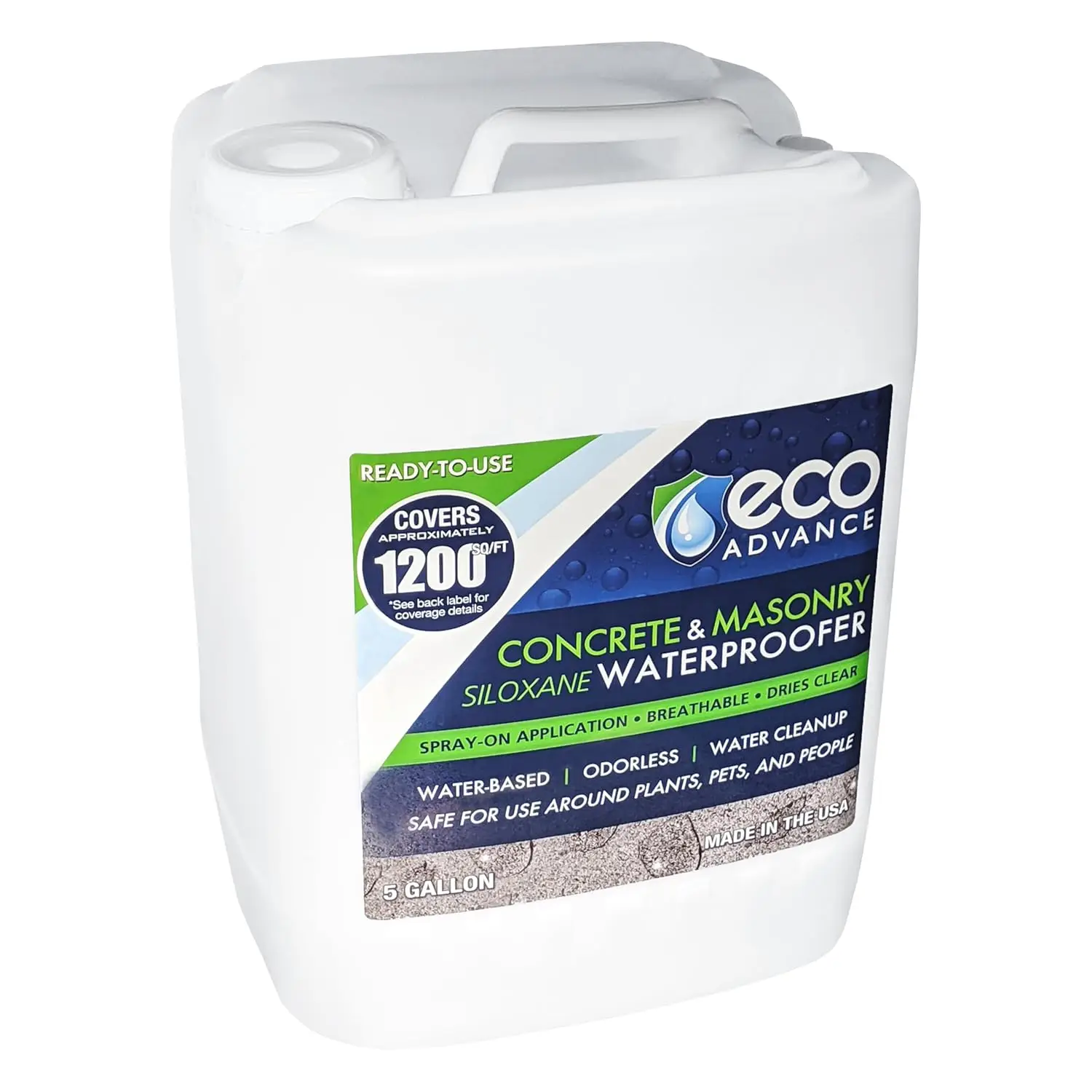 crete/Masonry Siloxane Odorless Spray-On Application Waterproofer, Safe For Use Around Plants, Pets, And People, 5 Gallon