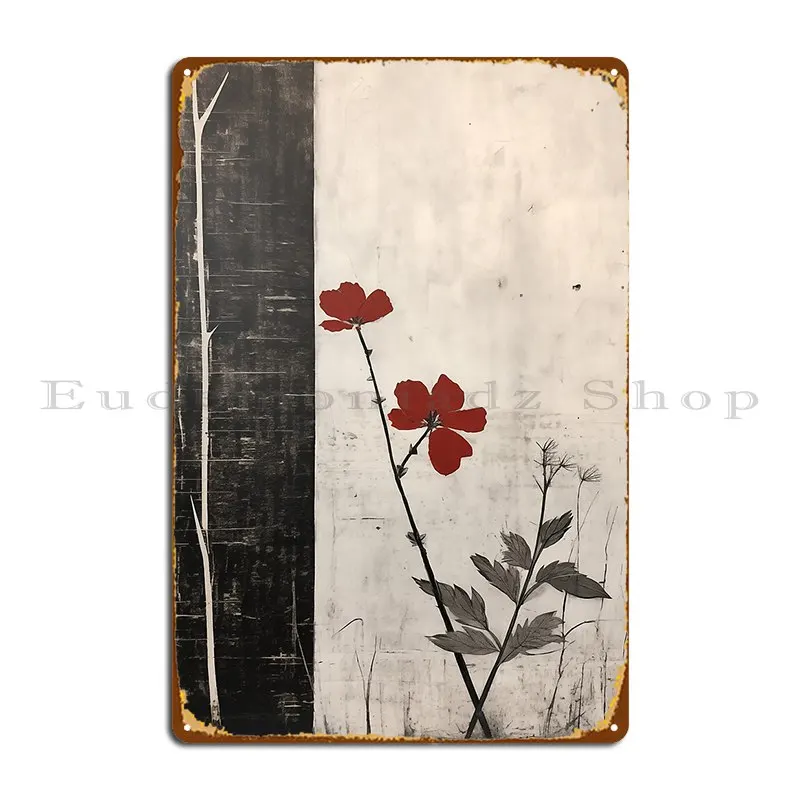 Abstract Japandi Red Flower Metal Plaque Party Printing Club Custom Create Tin Sign Poster