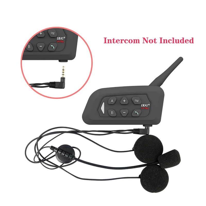 EJEAS Motorcycle Helmet Intercom Accessories 3.5mm Jack Headphone with Hard Microphone Clip For EJEAS V4 Plus/V6