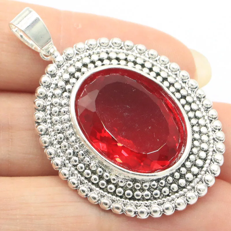 45x29mm Highly Recommend Red Blood Ruby Violet Tanzanite Tsavorite Garnet Spessartine Garnet CZ Wedding Women Silver Pendant