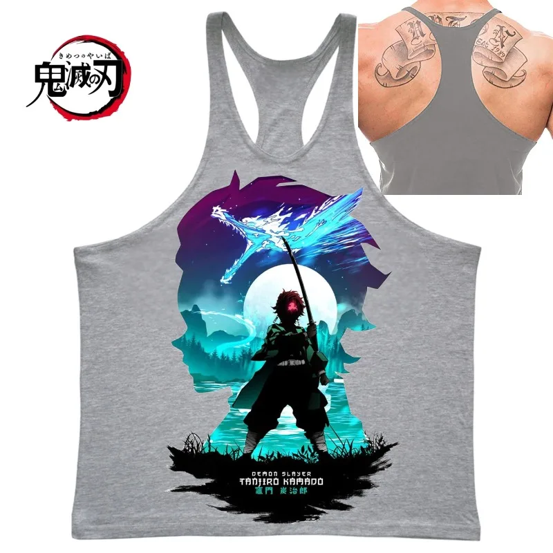(Demon Slayer) PALESTRA Canotta da uomo Estate Marca Abbigliamento fitness Fitness Camicia da uomo Gilet Canottiere in cotone Top senza maniche muscolare