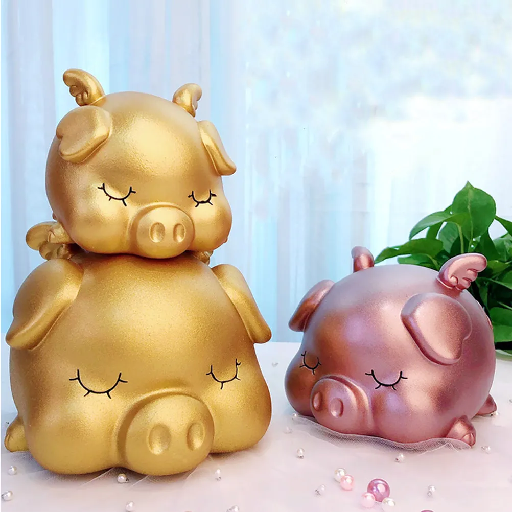 Fortune Pig Shaped Piggy Bank Coin Bank Golden Small Size 10x13x12cm Cute Money Saving Pot Kid Coin Holder Saving Pot