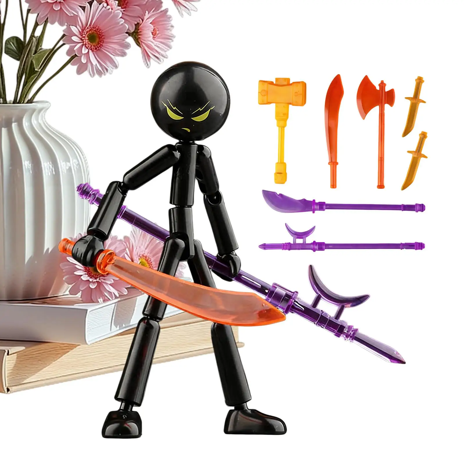 DIY Poseable StickMan Figure Kit Articulated Action Figure with Weapons and Movable Limbs Multi Jointed Stickman Assembly Toys
