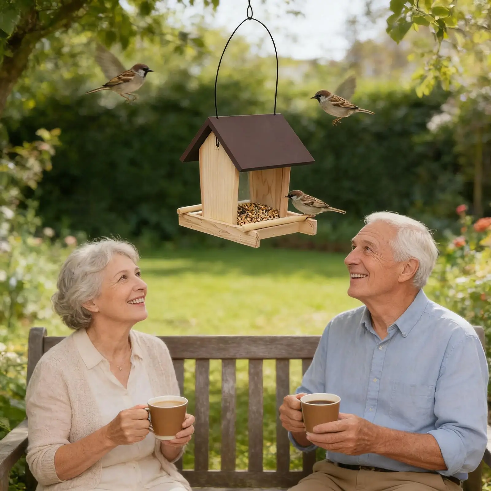

Outdoor Bird Feeder House Shape Feeding Station With Top Rope Wood Bird Feeder House For Balcony Patio Garden Backyard Fence Pet