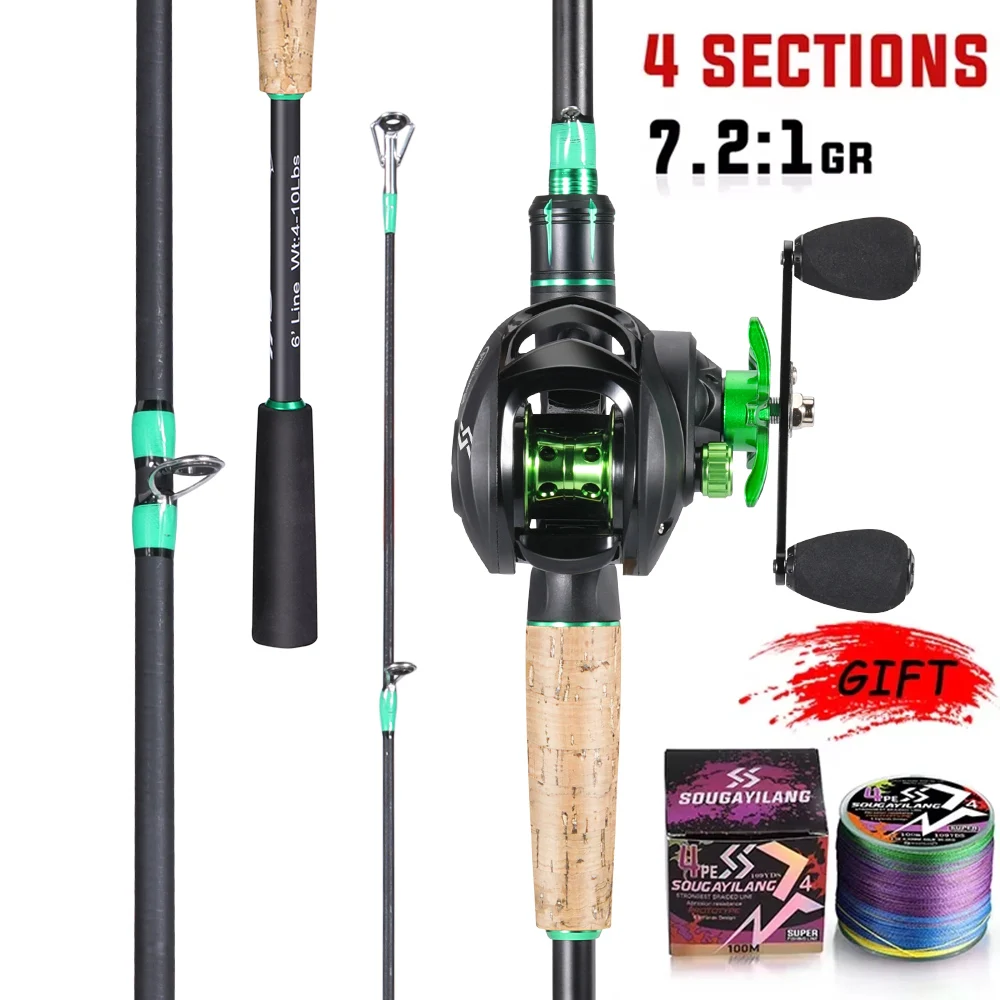 

Sougayilang Fishing Rod Reel Kit 1.8-2.1m Carbon Fiber Casting Rod and 7.2:1 Gear Ratio Baitcasting Reel Max Drag 10kg for Bass