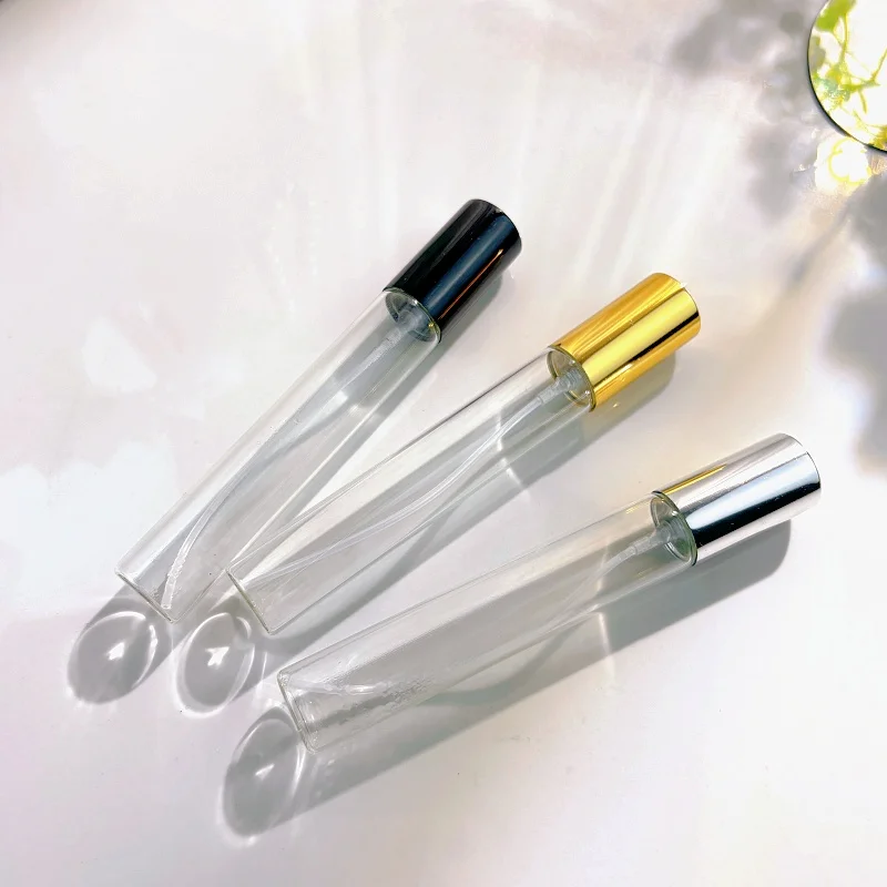 Flacon vaporisateur en verre transparent de 15 ml, flacons de parfum en verre fin, atomiseur de parfum vide, bouchon doré ou argenté