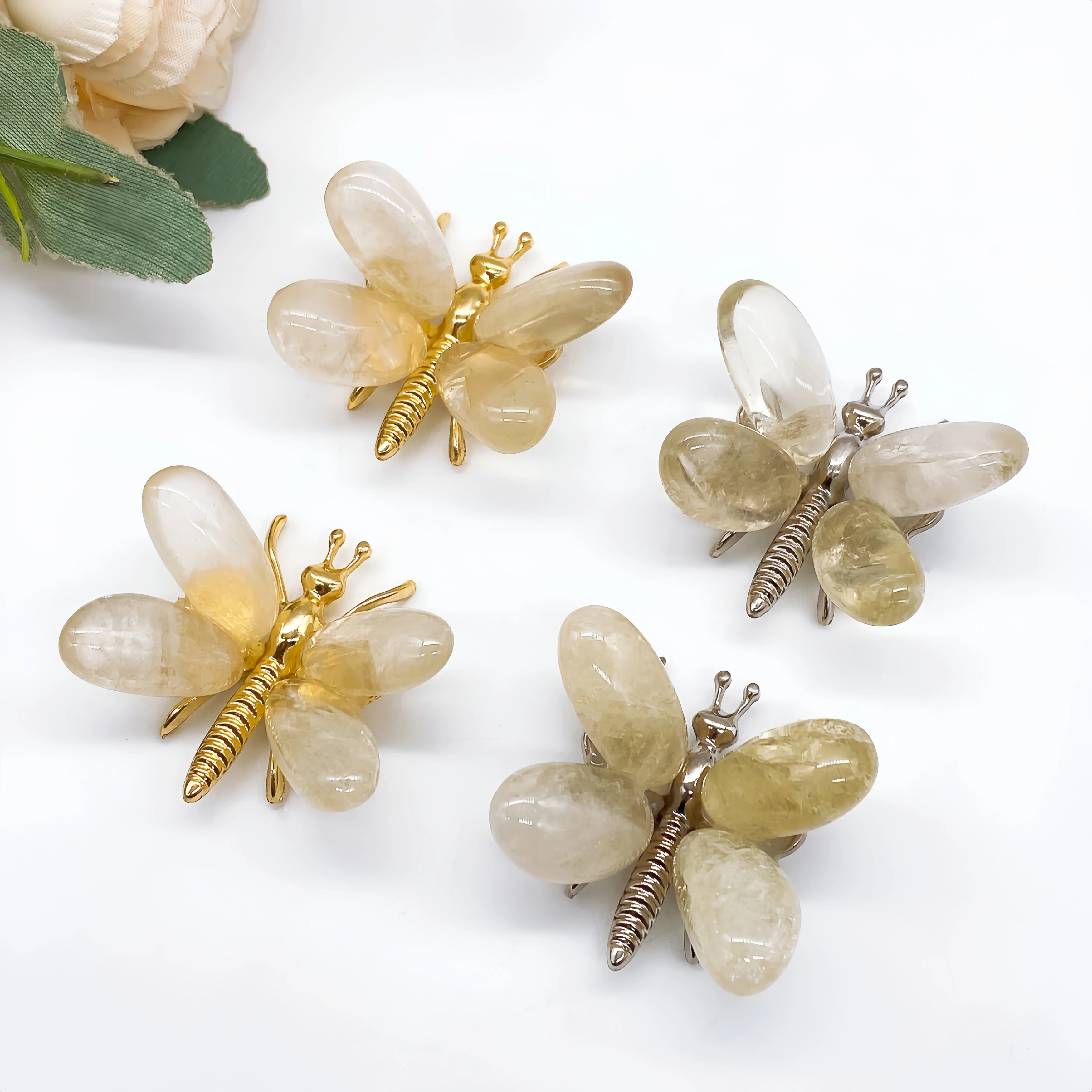 1PC Natural Yellow Quartz Butterfly Crystal Citrine Stone spar crafts Dragonfly Reiki Healing Home Decor Children Gift