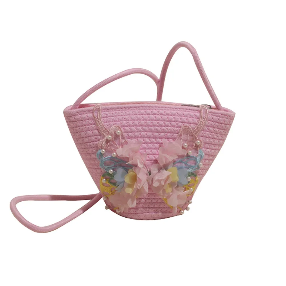 

Summer Butterfly Beading Woven Crossbody Bag Contrast Color Sweet Zipper One Shoulder Bags Casual All-Match Holiday Party Packs