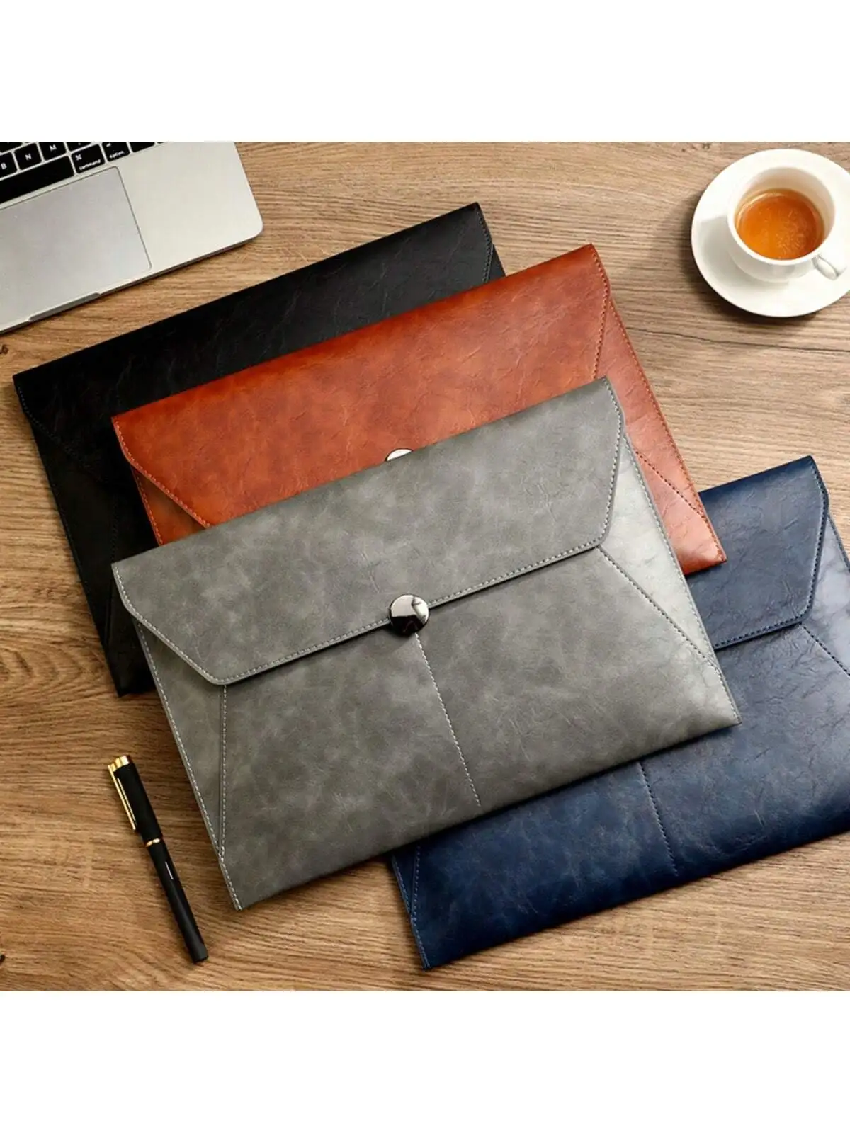 Faux Leather Document Bag, Business Information Bag, A4 Folder, School and Office Supplies, Storage Bag