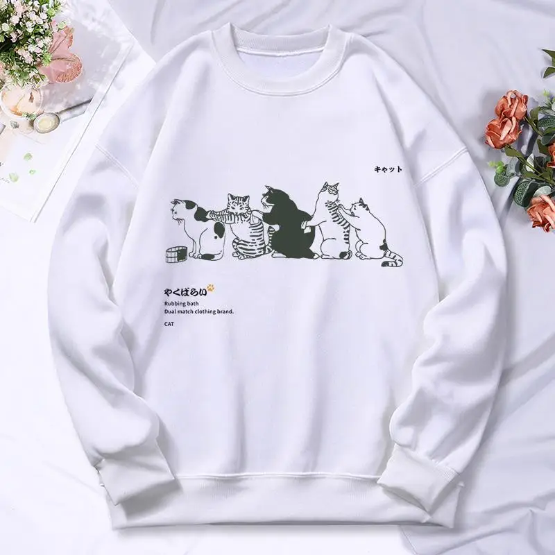 Cartoon Cat Printing Women'S Hoody Autumn Soft Warm Sweatshirt Korean Oversize Hooded Simple Basics Versatile Female Sportswears