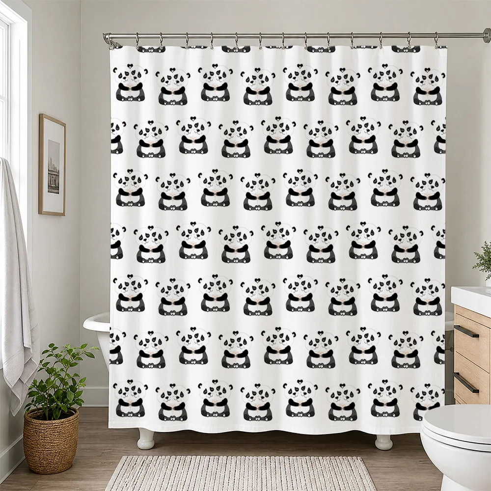 Cute Panda Print Waterproof Shower Curtain for Bathroom Home Decor Novelty Shower Screen Liner Accessories Kids Bath Supplies Ho