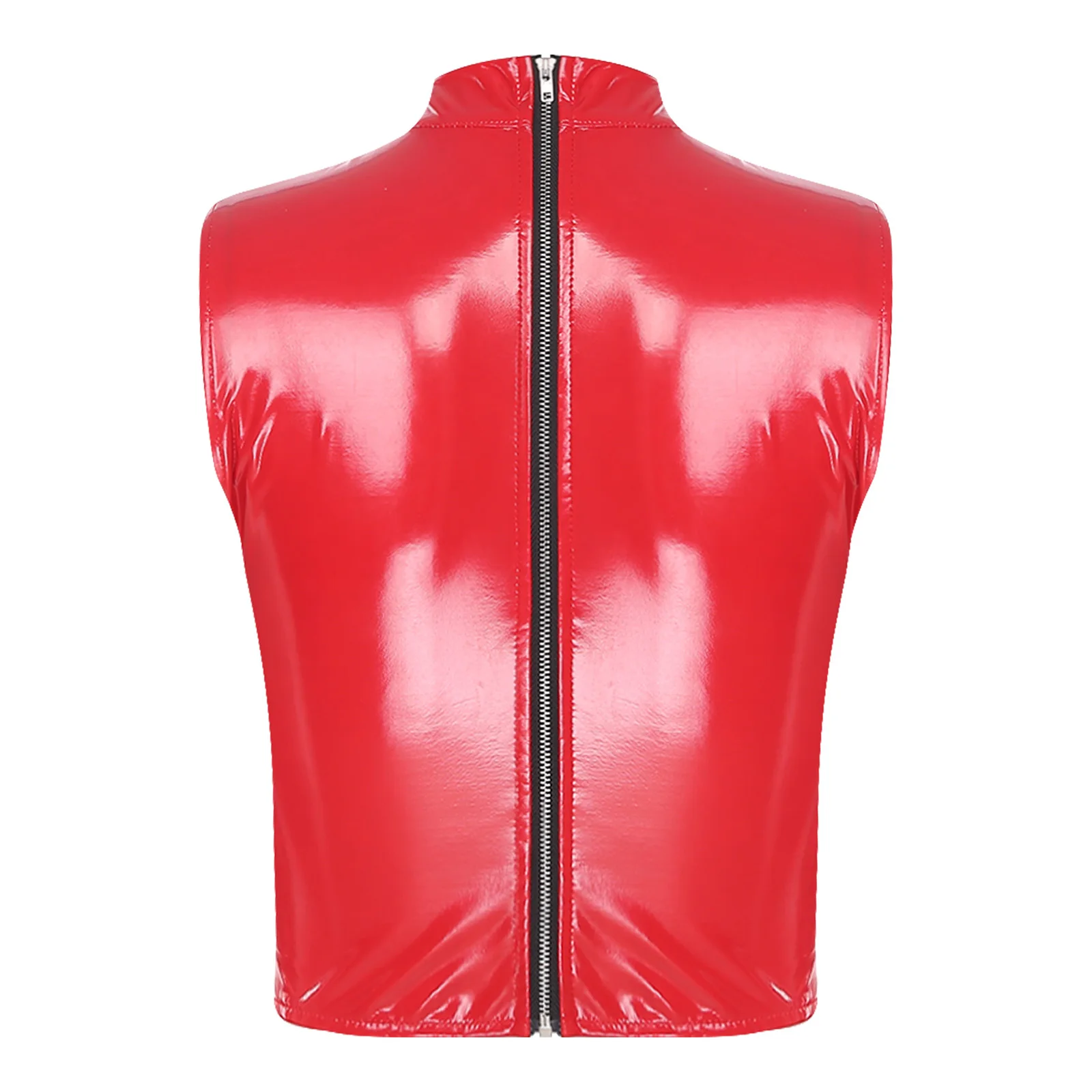 Regata feminina brilhante pu, regata frontal rhombic vazada sem mangas com zíper traseiro, colete fino para boate, raves, festa