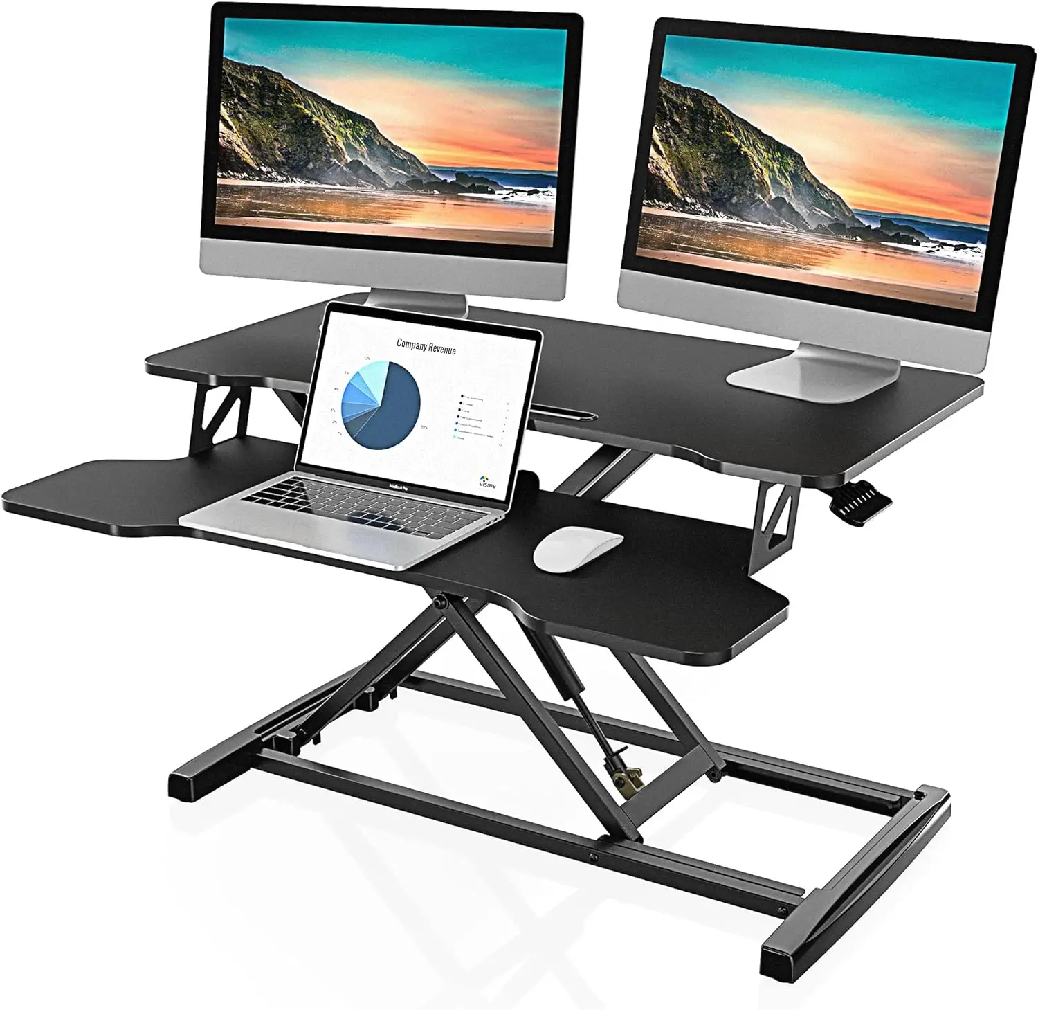 

Height Adjustable Standing Desk 32” Wide Sit to Stand Converter Stand Up Desk Tabletop Workstation for Laptops