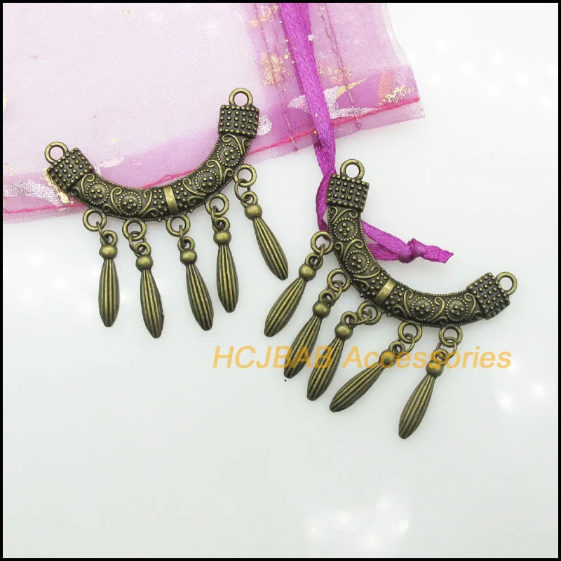 5 New Moon Charms Connectors Tassels Antique Silver Gold Bronze Plated Pendants 45x48mm