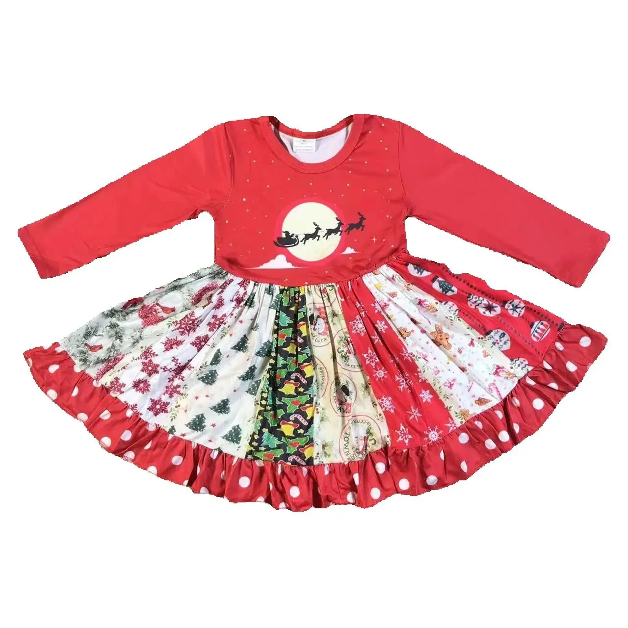 Vestido rojo de otoño de Papá Noel de dibujos animados para niñas, ropa dulce para exteriores para bebés, ropa para niños de 0 a 16 años