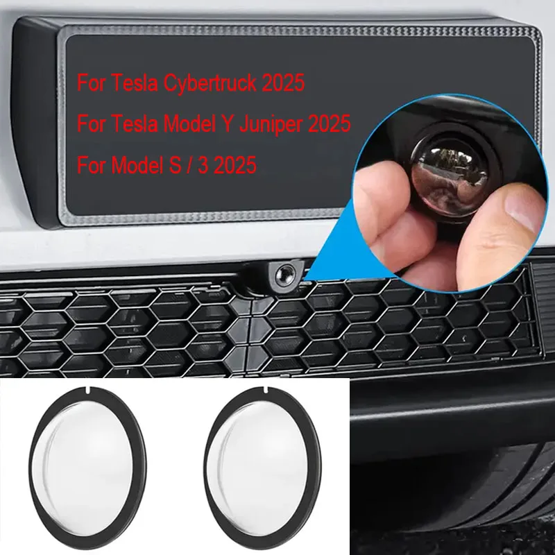 2Pcs Front Bumper Camera Lens Guard PC Protective Covers For Tesla Cybertruck / Tesla Model Y Juniper / Model S / 3 2025