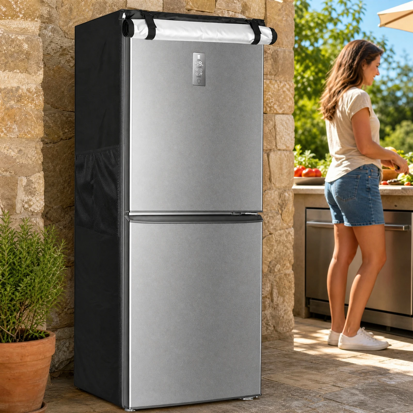 Upright Refrigerator Cover Wipeable Upright Freezer Cover Stand up Fridge Dust Protector Fitted Oxford Cloth Heavy Duty
