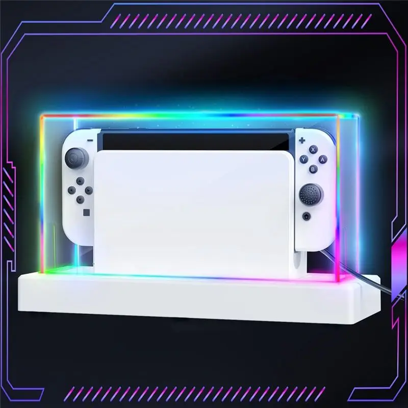 B29C-Acrylic Clear Dust Cover And 16 Led Color Light Base Compatible With For Switch/OLED Display Case Dock Cover