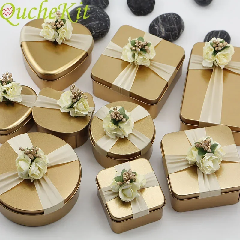 Mini Metal Storage Box Party Decor Tinplate Valentine\'s Day Gift Box Wedding Chocolate Candy Box With Flower Decor Packaging